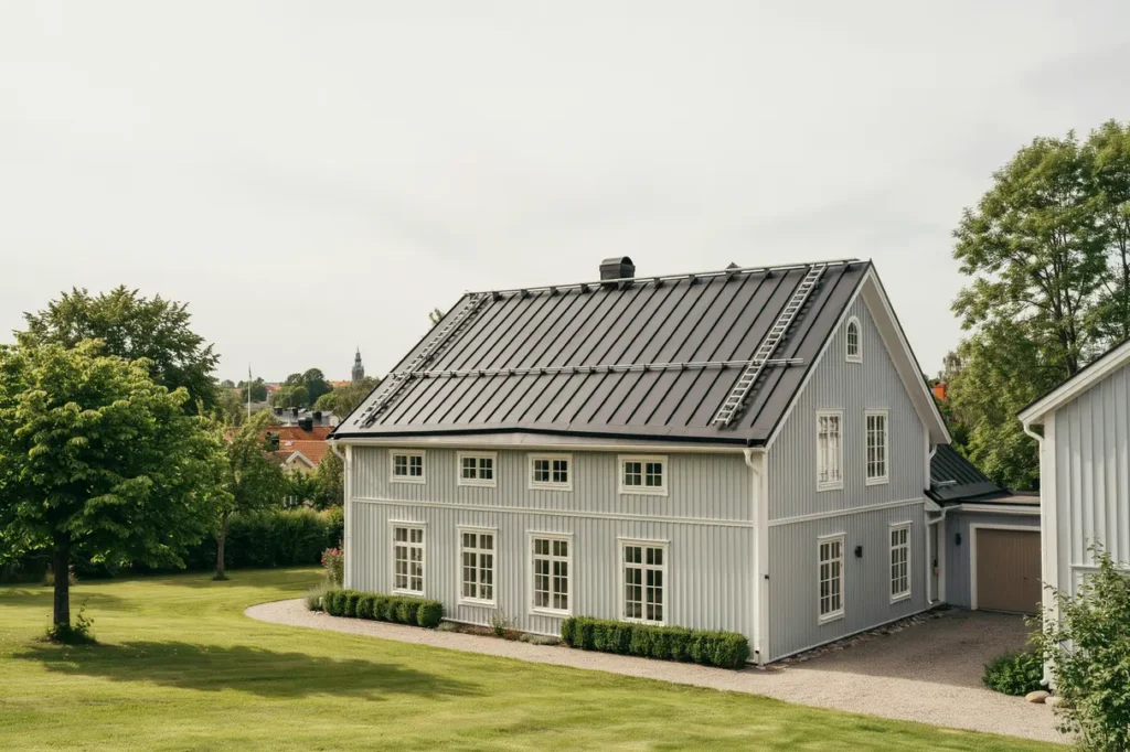 montering av taks kerhet och stegar p villa i mariefred